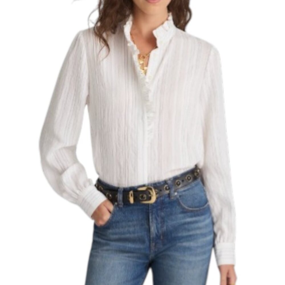 MADEWELL Ruffled Button-Up Long Sleeve Top Women's Small NWT - Picture 4 of 10